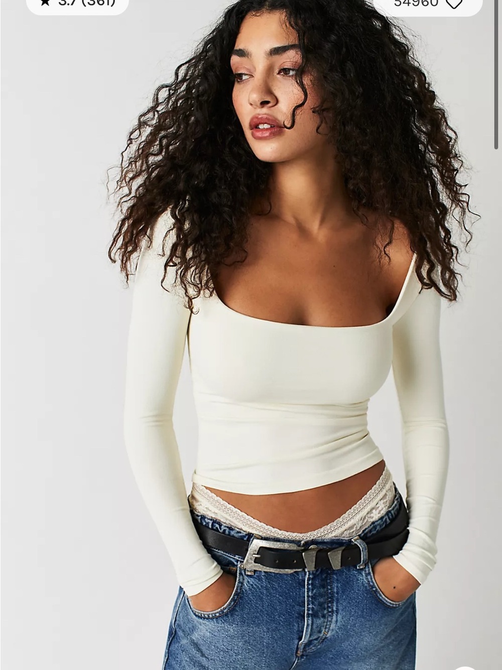 Free People Cream Long-Sleeve Square Neck Crop Top